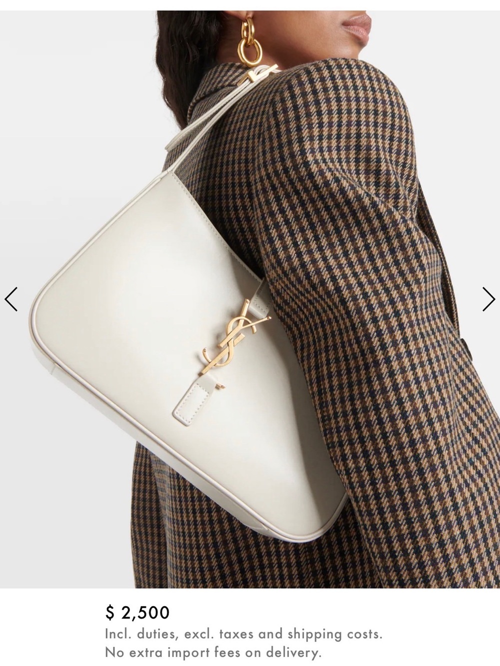 Saint Laurent Cream Leather Shoulder Bag with Gold YSL Hardware